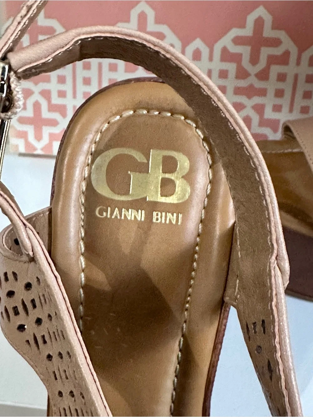Gianni Bini Beige/Tan Perforated Wedge Sandals